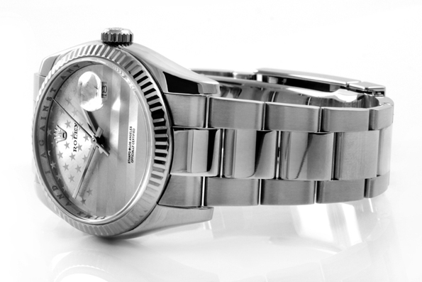 Stampd,Rolex Oyster Perpetual Datejust,Stampd,Rolex,Oyster,Perpetual,Datejus,swiss,luxury,luxe,watch,watches,montres,montre,stars & stripes,flag,drapeau,bannière étoilées,or blanc,gold,acier,steel,barack obama,mitt romney,ouragan sandy,élections présidentielles,usa,états-unis,stampd label,california,californie,fashion,mode,los angeles,limited edition,édition limitée