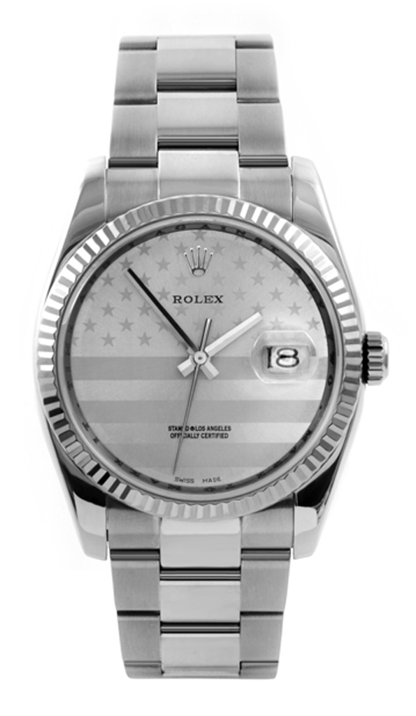 Stampd,Rolex Oyster Perpetual Datejust,Stampd,Rolex,Oyster,Perpetual,Datejus,swiss,luxury,luxe,watch,watches,montres,montre,stars & stripes,flag,drapeau,bannière étoilées,or blanc,gold,acier,steel,barack obama,mitt romney,ouragan sandy,élections présidentielles,usa,états-unis,stampd label,california,californie,fashion,mode,los angeles,limited edition,édition limitée