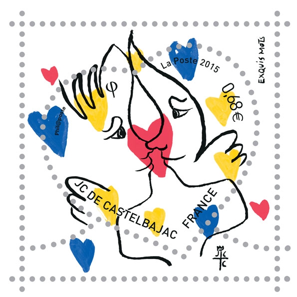 jean charles de castelbajac,jcdc,la poste,philatélistes,philatélie,timbres,timbre,fête,marketing,saint valentin,amour,lettre,passion,déclaration d'amour,2015,collection,collector,love,stamps,luxe,luxury,mode,france,french,art de vivre,savoir vivre,savoir faire,fashion,collaboration,création,édition limitée,art,dessin,illustration