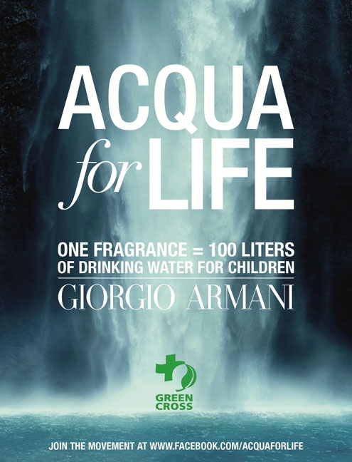 acqua for life,giorgio armani,acqua di gio,acqua di gioa,opération,humanitaire,care,water,green cross international